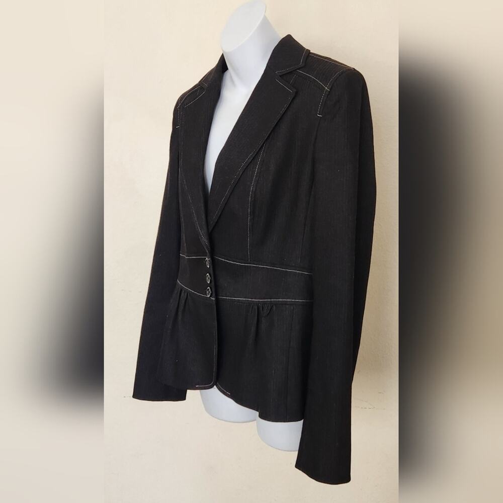 LOFT Ann Taylor Black Striped Blazer - White Contrast Stitch - Lace-Up Back - 10 - Picture 4 of 13